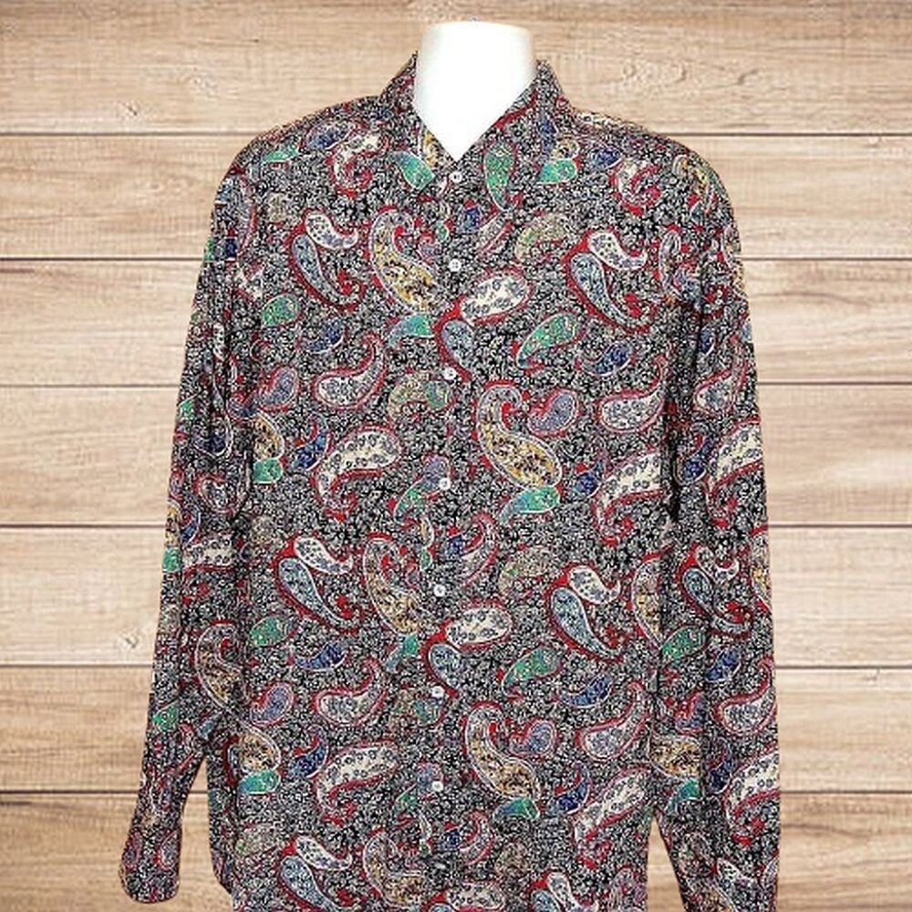 Cremieux Premium Long Sleeves Highly Decorated Paisleys Men's Shirt 3X TALL MINT